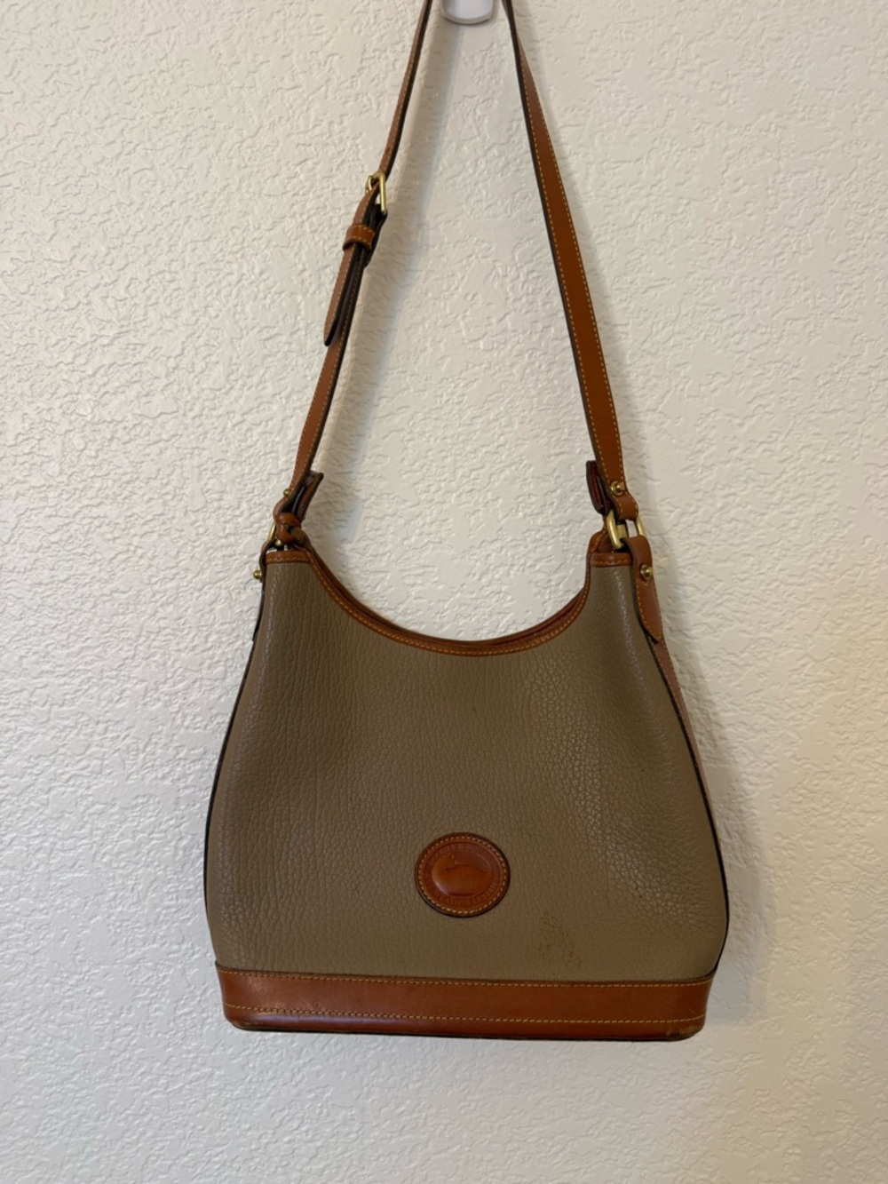 Dooney & Bourke Vintage Tan Leather-Trim shoulder bag